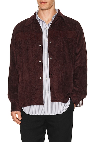 Needles Fringe Open Collar Shirt Rayon Corduroy in Burgundy