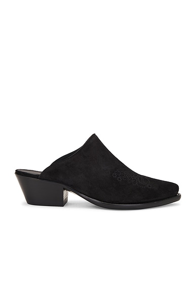 Heeled Papillon Stitched Mule Suede in Black