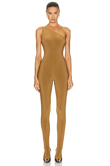 Shop Norma Kamali One Shoulder Catsuit In Woods