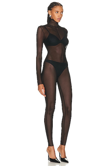 NORMA KAMALI LONG SLEEVE SLIM FIT TURTLENECK CATSUIT