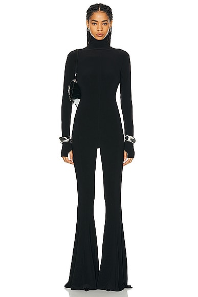Shop Norma Kamali Long Sleeve Turtleneck Fishtail Jumpsuit In Black