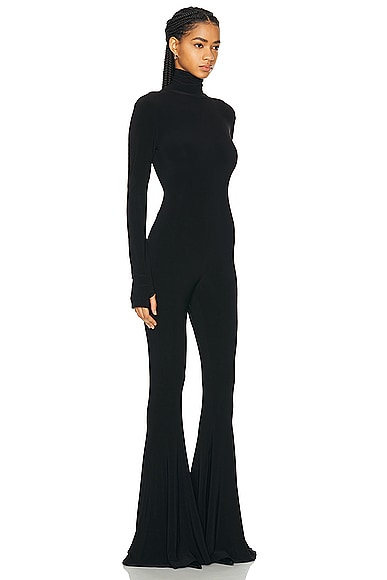 Shop Norma Kamali Long Sleeve Turtleneck Fishtail Jumpsuit In Black