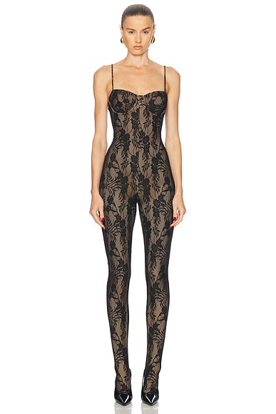 憧れの Underwire Kamali Norma Catsuit Nude & Lace Stretch Black in スーツ・フォーマル・ドレス