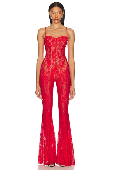 Norma Kamali Underwire Fishtail Jumpsuit With Bodysuit in Tiger Red