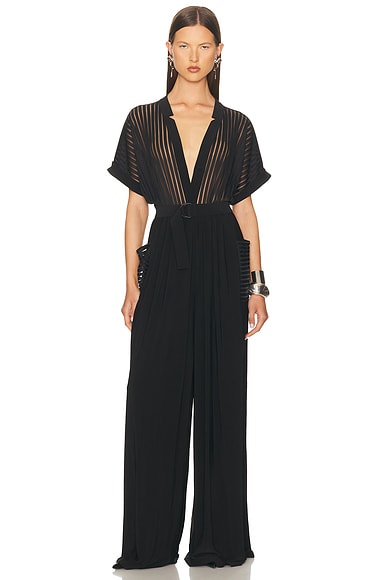 Norma Kamali Geralyn Short Sleeve Jumpsuit in Black