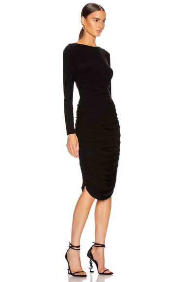 Shop Norma Kamali Long Sleeve Shirred Dress In Black
