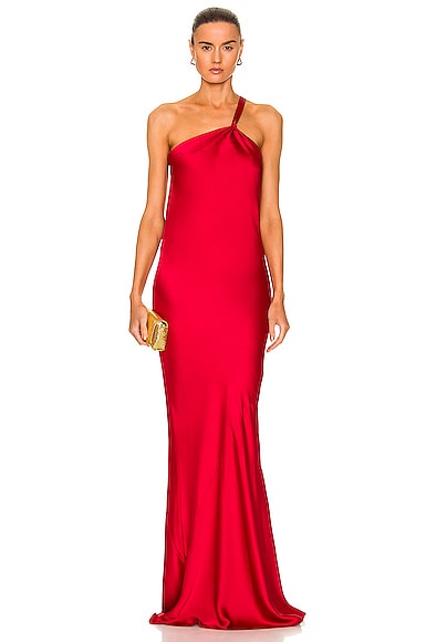 Norma Kamali One Shoulder Bias Gown in Red