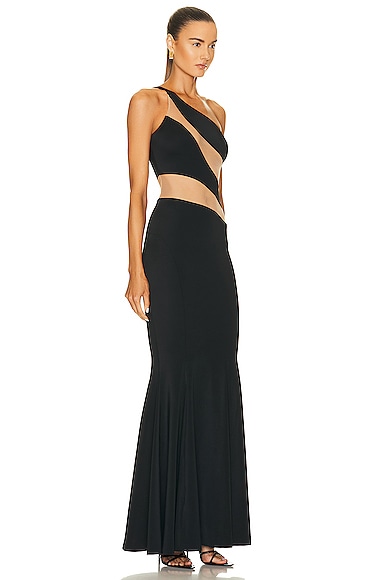 Shop Norma Kamali Snake Mesh Fishtail Gown In Black & Nude Mesh