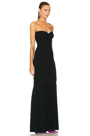Norma Kamali Strapless Shirred Front Fishtail Gown In Black