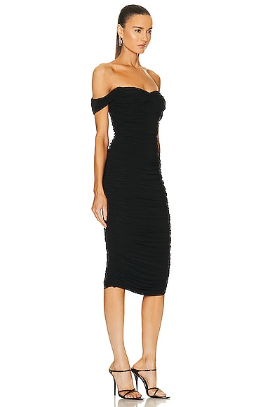 Shop Norma Kamali Walter Midi Dress With Winglet Sleeves In Black