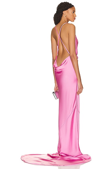 Norma Kamali Cross Back Bias Gown in Candy Pink