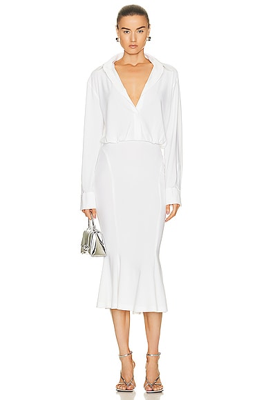 Norma Kamali Tie Front NK Shirt Dress in White | FWRD