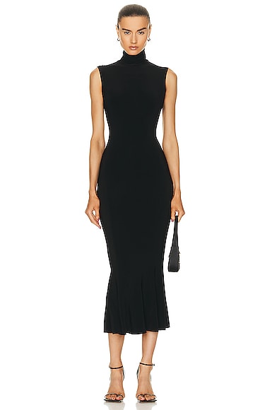 Shop Norma Kamali Sleeveless Turtle Fishtail Dress To Midcalf In Black
