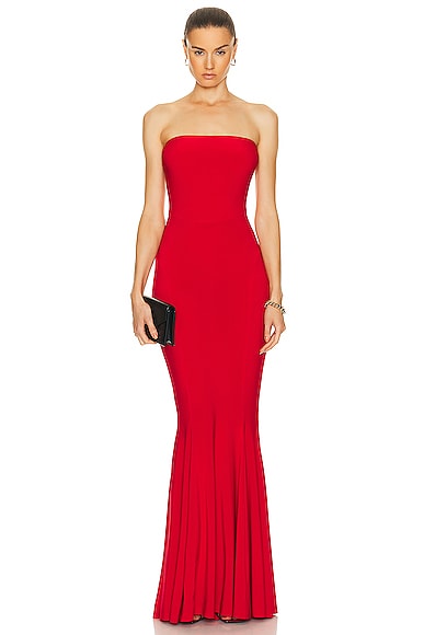 Shop Norma Kamali Strapless Fishtail Gown In Tiger Red