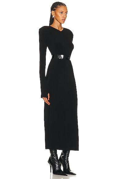 Shop Norma Kamali Long Sleeve Shoulder Pad Side Slit Gown In Black