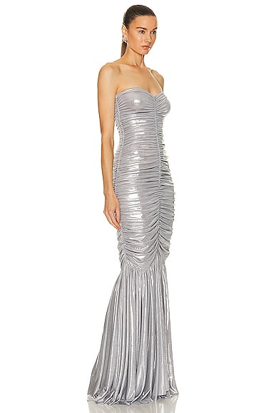Shop Norma Kamali Slinky Fishtail Gown In Silver
