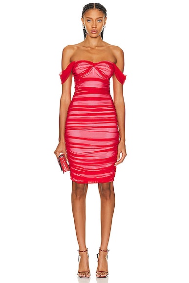 Shop Norma Kamali Walter Dress In Tiger Red & Snow White