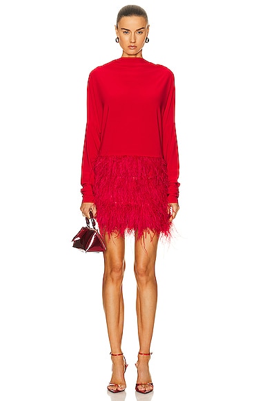 Norma Kamali Feather All In One Mini Dress in Tiger Red