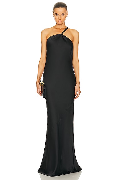 Shop Norma Kamali One Shoulder Bias Gown In Black