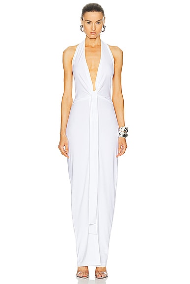 Norma Kamali Tie Front Halter Gown in Snow White