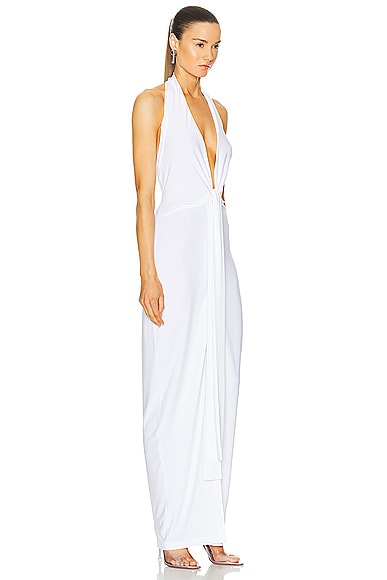 Shop Norma Kamali Tie Front Halter Gown In Snow White