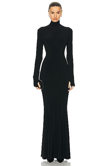 Norma Kamali Long Sleeve Turtle Fishtail Gown in Black
