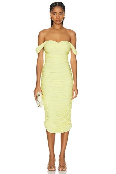 Norma Kamali Walter Dress Below The Knee With Winglet Sleeves in Butter Yellow