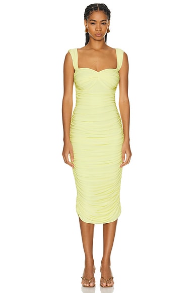 Shop Norma Kamali Walter Dress Below The Knee With Winglet Sleeves In Butter Yellow