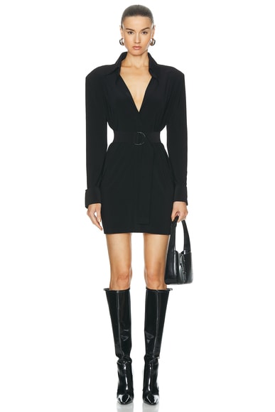 Norma Kamali Shoulder Pad Shirt Mini Dress in Black