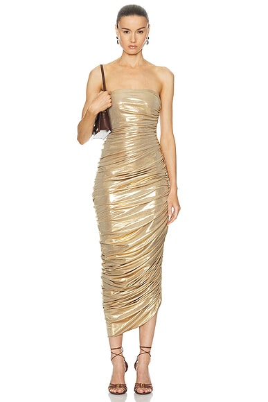 Shop Norma Kamali Strapless Diana Gown In Gold