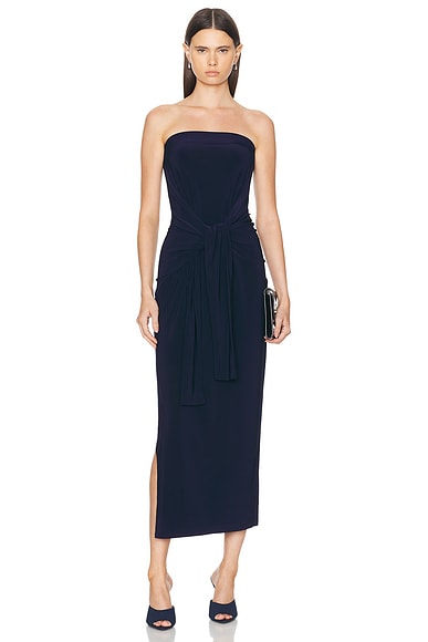 Norma Kamali Strapless All in One Side Slit Gown in True Navy