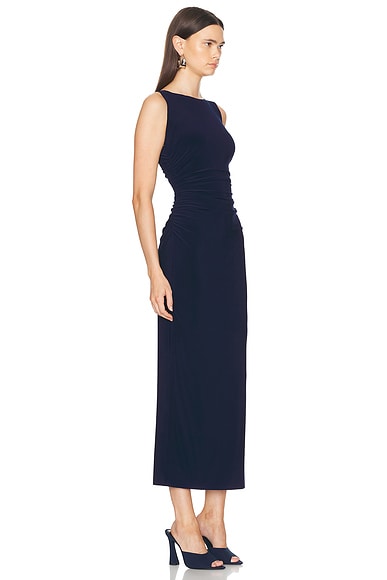 Shop Norma Kamali Sleeveless Shirred Waist Gown In True Navy