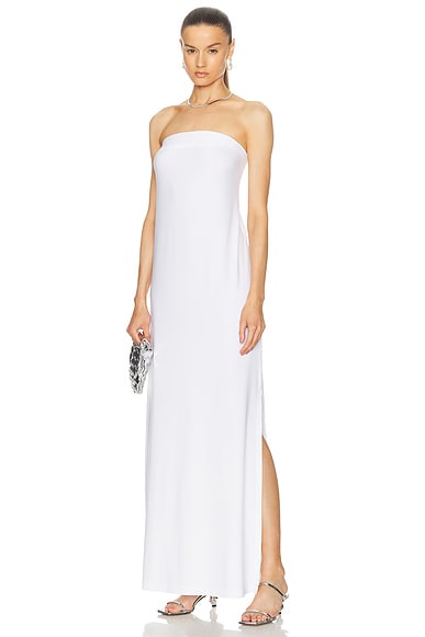 Shop Norma Kamali Strapless Tailored Side Slit Gown In Snow White