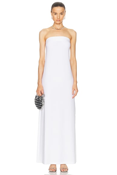 Shop Norma Kamali Strapless Tailored Side Slit Gown In Snow White