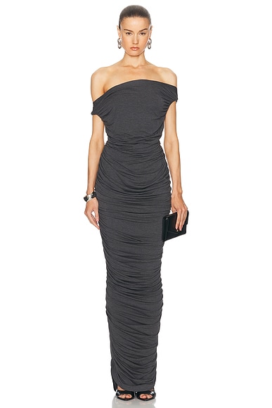 Norma Kamali Drop Shoulder Side Shirred Gown in Dark Grey