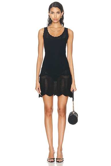 Norma Kamali Scoop Neck Tank Crochet Mini Dress in Black