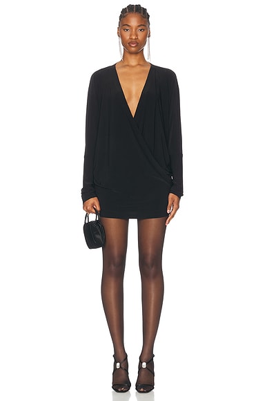Norma Kamali Dolman Wrap Mini Dress in Black