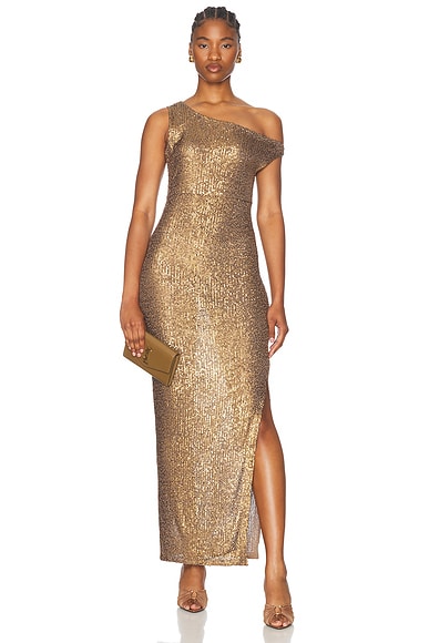 Norma Kamali Drop Shoulder Fitted Gown in Bronze