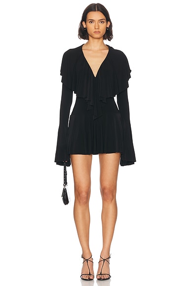 Long Sleeve Deep V Ruffle Mini Dress