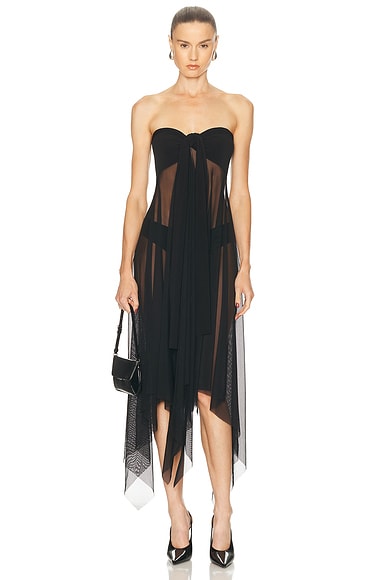 Norma Kamali Convertible Combo Midcalf Dress in Black & Black Mesh