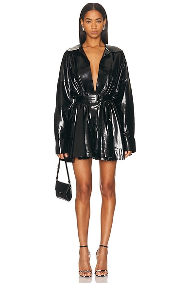 Norma Kamali Super Oversized Boyfriend Shirt Flared Mini Dress in Black