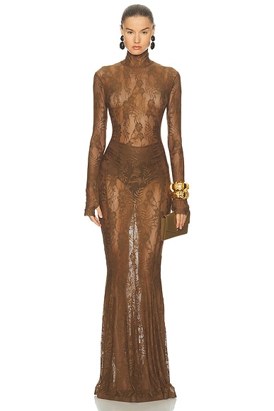 for FWRD Long Sleeve Turtleneck Fishtail Gown
