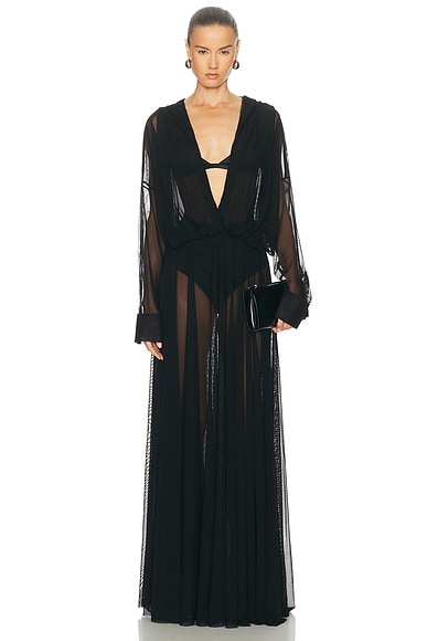 Hooded Super Oversized Boyfriend Shirt Flared Gown