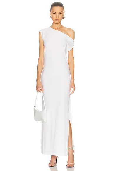 Norma Kamali Drop Shoulder Side Slit Long Dress in Snow White