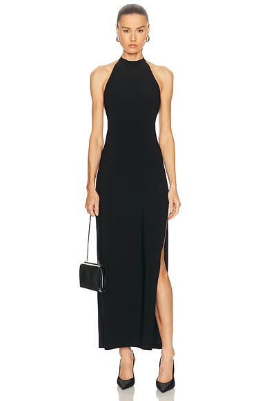 Norma Kamali Halter Side Slit Long Dress in Black