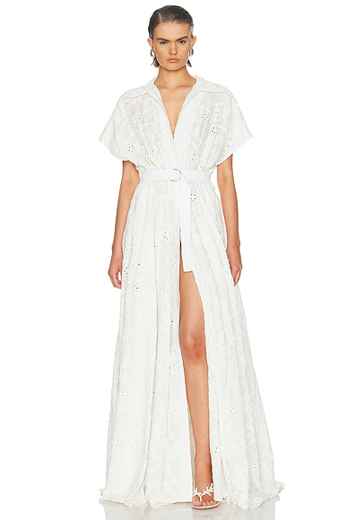 Norma Kamali Super Oversized Sleeveless Boyfriend Shirt Flared Gown in Snow White