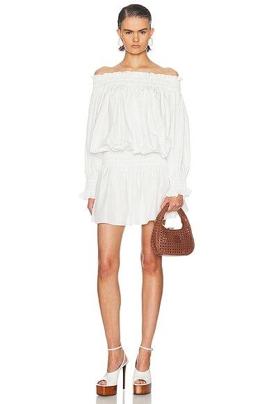 Norma Kamali Long Sleeve Peasant Mini Dress in Snow White