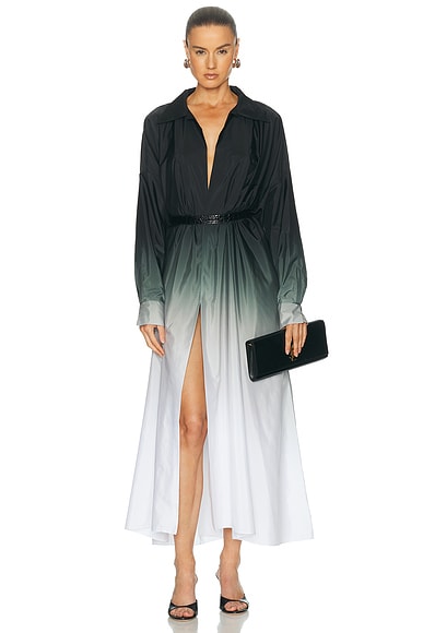 Norma Kamali Super Oversized Midcalf Shirt Dress in Black & White Ombre