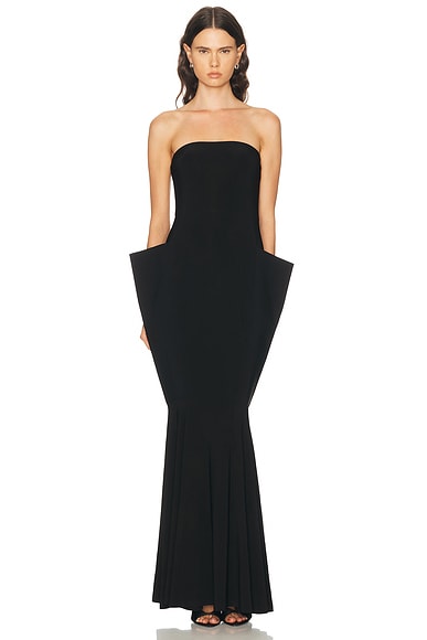 Norma Kamali Strapless Wing Fishtail Gown in Black