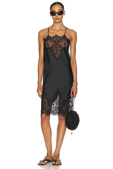 Norma Kamali Bias Slip Dress With Lace in Black